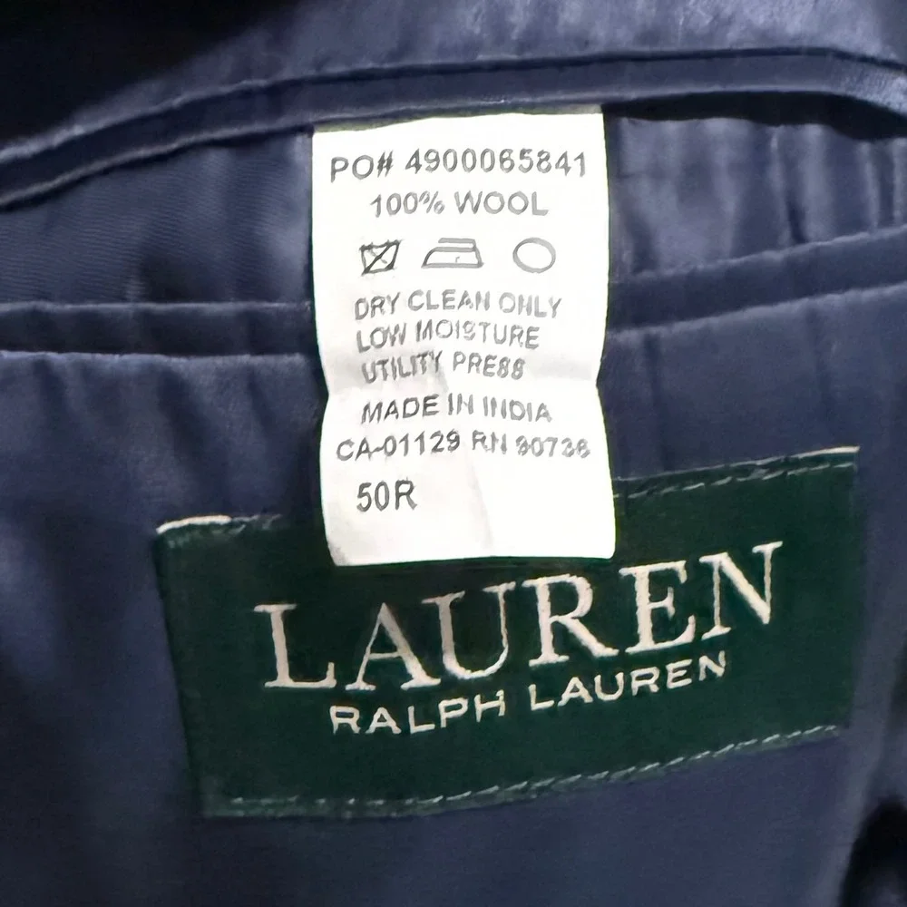 Lauren Ralph Lauren Suit Set Mens 50R Pleated Pants 46x29 Wool 2-Piece Navy Blue